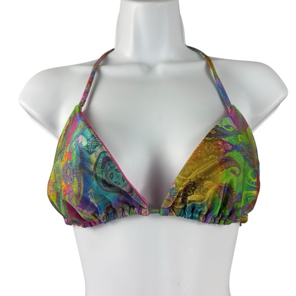Luli Fama Bikini Top Womens Medium Pink Paisley Graphic Swim Bra - Picture 1 of 6